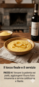 Polenta concia pronta a tavola con vino
